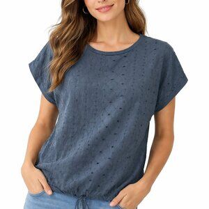 Navy Blue eyelet short sleeve top M Made in Italy